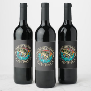 Largemouth Bass Retro Sunset Fishing Club Wine Label