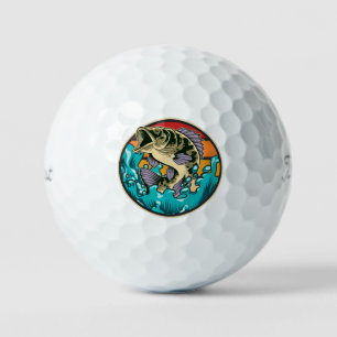 Largemouth Bass Retro Sunset Fishing Golf Balls