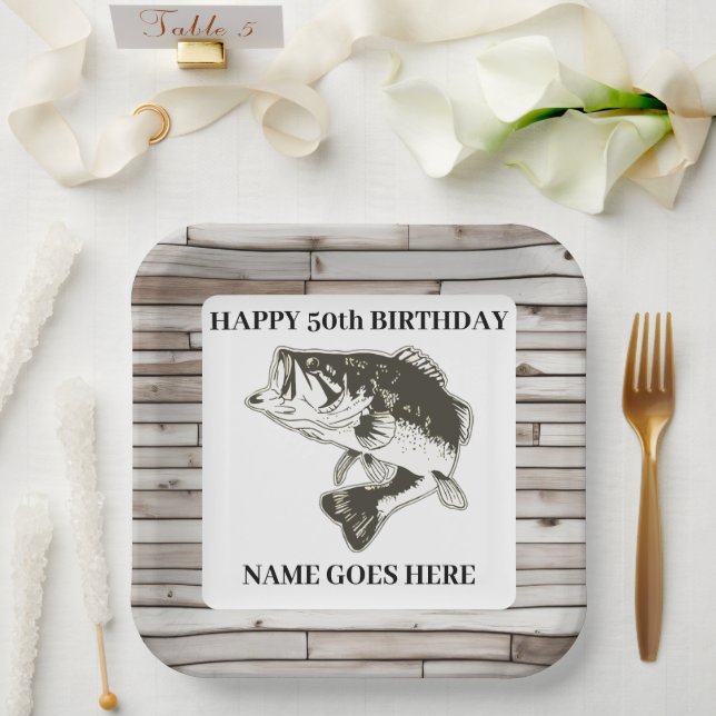 Largemouth Bass Rustic Fishing Outdoors Birthday Paper Plate (Wedding)