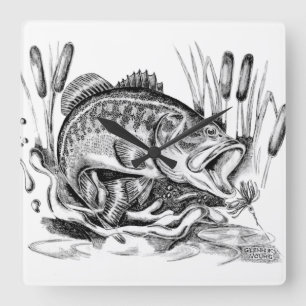 Largemouth bass square wall clock