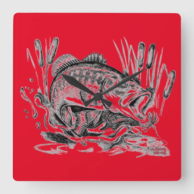 Largemouth Bass Square Wall Clock (Front)