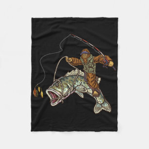 Largemouth Byss Fishing Bigfoot Fisherman  Fleece Blanket