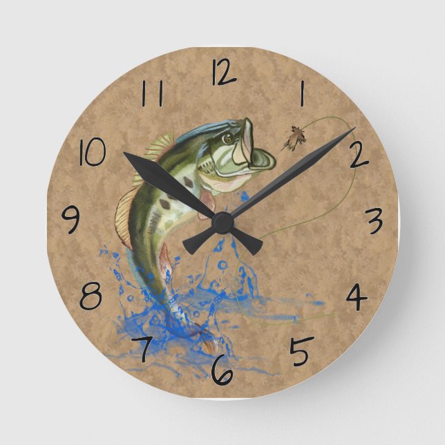 Largemouth Jumping Bass Fish Round Clock (Front)