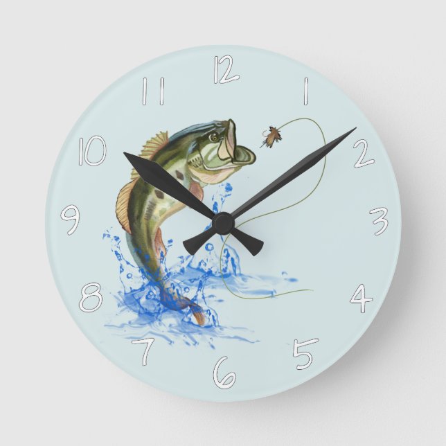 Largemouth Jumping Bass Fishing Lure Round Clock (Front)