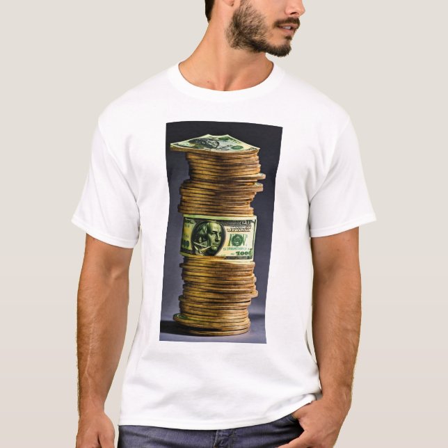 "L'argent bouge : T-shirt blanc avec imprimé dolla (Devant)