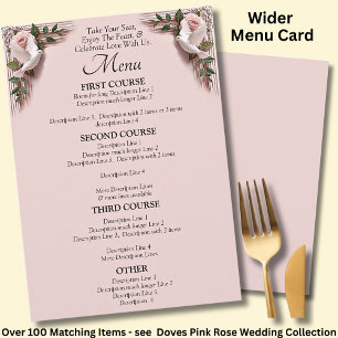 Larger Menu Card - Pink Roses & Doves Wedding