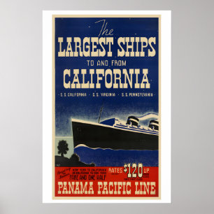 Largest Ships To and From California Panama Poster