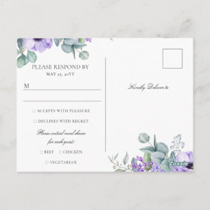 Larissa Purple Floral Meal Choice Wedding RSVP Postcard