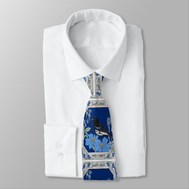 Lark Bunting And Colorado Blue Columbine  Tie (Tied)