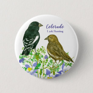 Lark Bunting Sparrow Birds Colorado Columbine 2 Inch Round Button