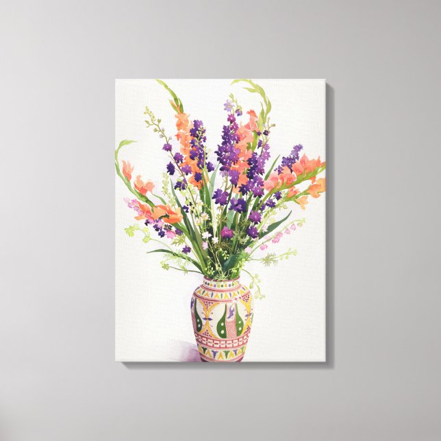 Larkspur and Gladioli in a Moroccan Vase Canvas Print (Front)