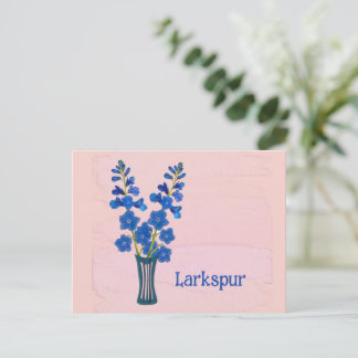 Larkspur Delphinium Watercolor Art July Birthday Postcard