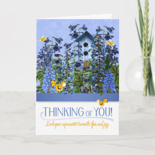 Larkspur Flower Garden with Canary Thinking of You Card