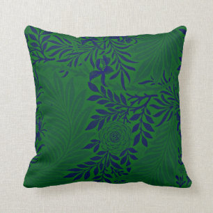 Larkspur in Vibrant Green and Blue Throw Pillow
