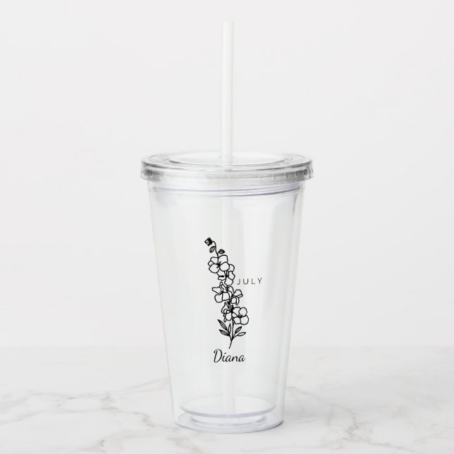 Larkspur July Birth Flower Personalized Name Acrylic Tumbler (Front)