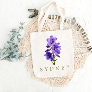 Larkspur July Custom Birth Flower Gift Tote Bag