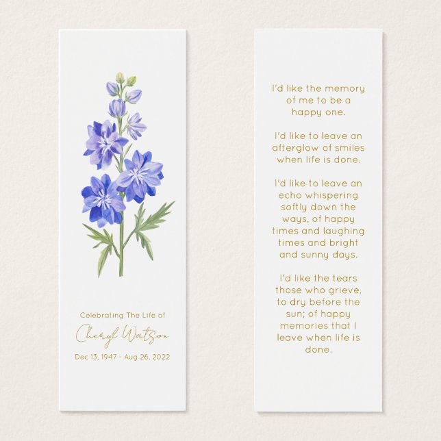 Larkspur | Simple Memorial Mini Bookmark (Front & Back)