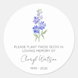 Larkspur Simple Memorial Seed Packet Classic Round Sticker