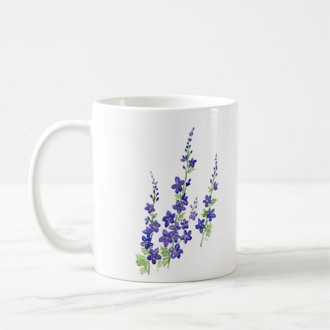 'Larkspur' Watercolor Flowers Coffee Mug (Left)
