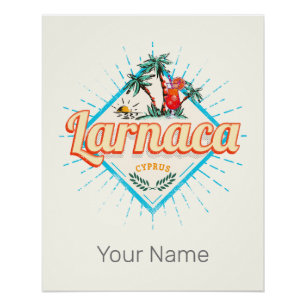 Larnaca Cyprus Retro Cocktail Vintage Sunset Poster