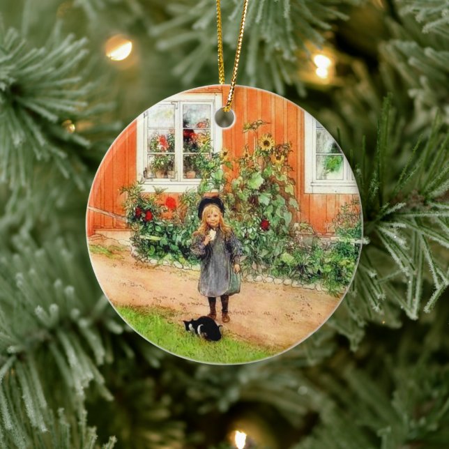 Larsson - Brita with a Cat and a Sandwich Ceramic Ornament (Tree)