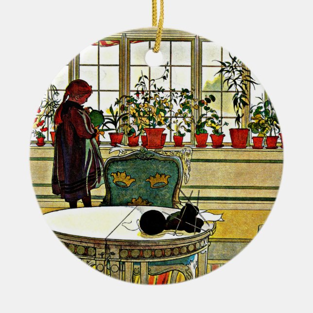 Larsson - Flowers on the Windowsill Ceramic Ornament (Front)