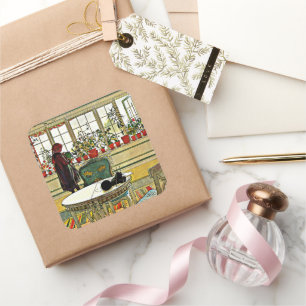 Larsson, Flowers on the Windowsill Square Sticker
