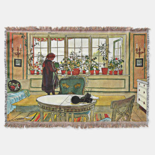 Larsson, Flowers on the Windowsill Throw Blanket