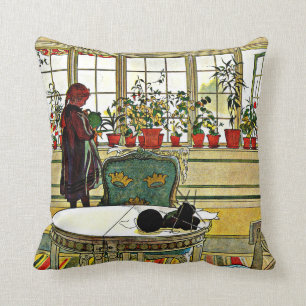 Larsson - Flowers on the Windowsill Throw Pillow