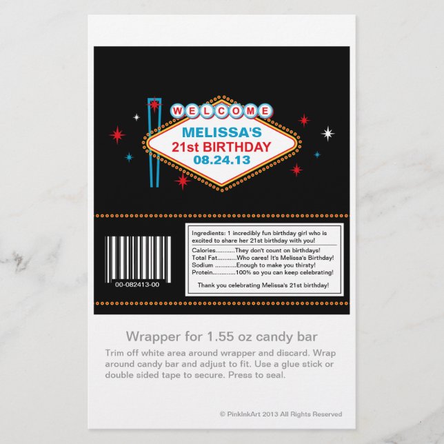 Las Vegas 21st Birthday Candy Wrapper (Front)