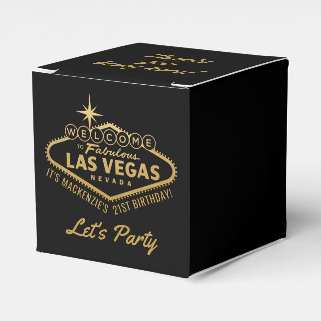 Las Vegas 21st Birthday Party Gold Personalized Favor Box (Front Side)