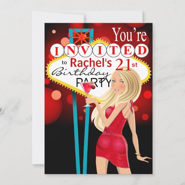 Las Vegas 21st Birthday Party red Invitation (Front)