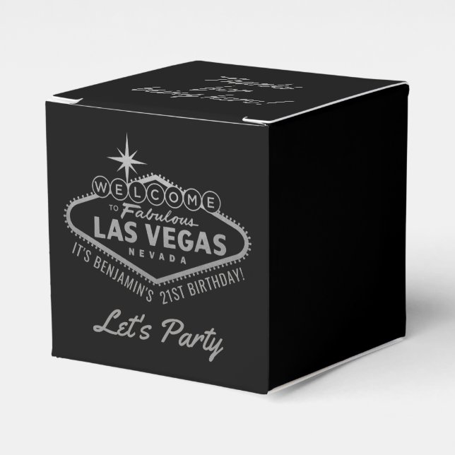 Las Vegas 21st Birthday Party Silver Personalized Favor Box (Front Side)