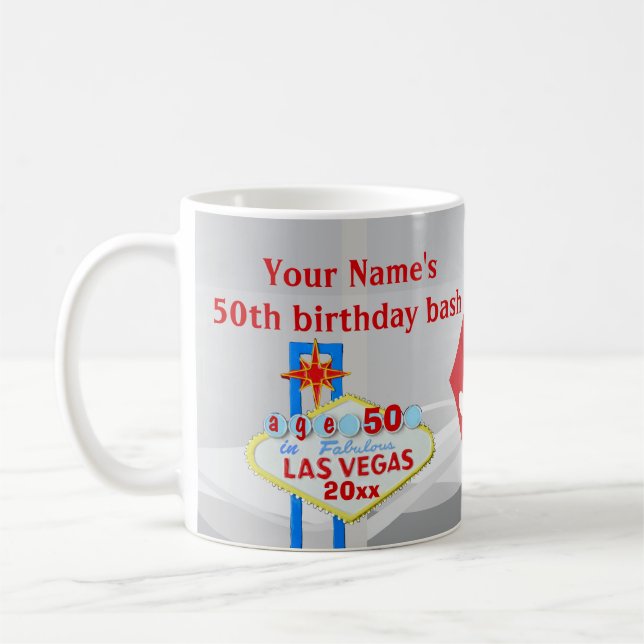 Las Vegas 50th Birthday Party Welcome Sign Dice Coffee Mug (Left)