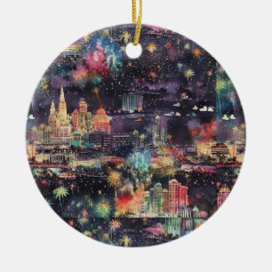 Las Vegas at New Year's in Watercolors Ceramic Ornament