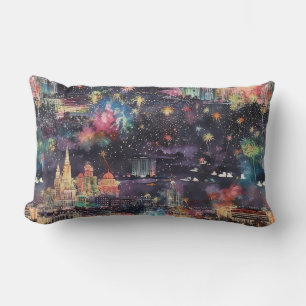 Las Vegas at New Year's in Watercolors Lumbar Pillow
