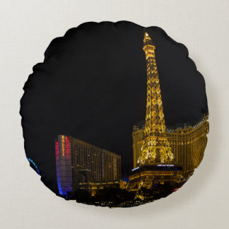 Las Vegas at night  Skyline Round Pillow