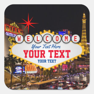 Las Vegas at Night Welcome Sign Your Text Square Sticker