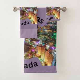Las Vegas at night with neon lights Nevada Bath Towel Set