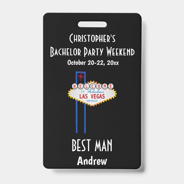 Las Vegas Bachelor Party Guys Weekend Trip Badge (Front)