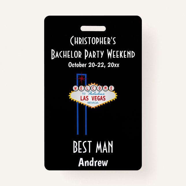 Las Vegas Bachelor Party Guys Weekend Trip Badge (Front)