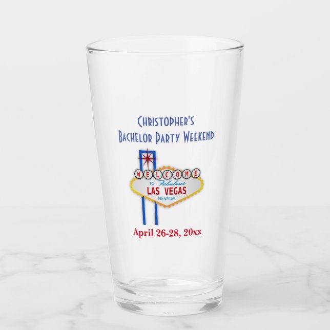 Las Vegas Bachelor Party Trip Favour Beer Pint Glass (Front)