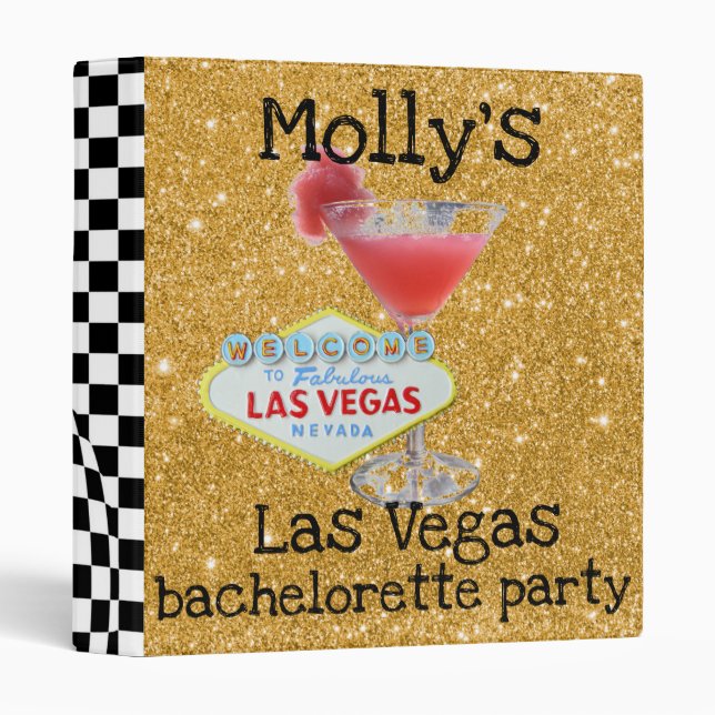 Las Vegas Bachelorette Gold Faux Glitter Album Binder (Front/Spine)