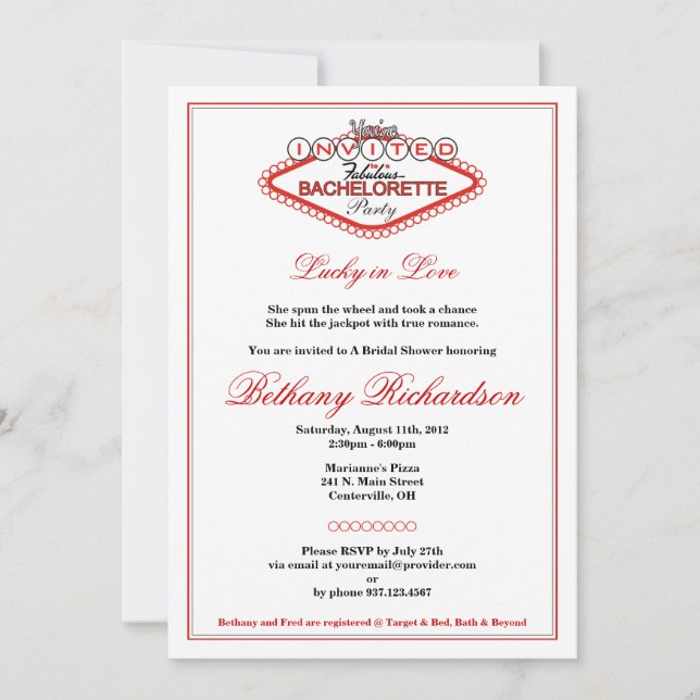 Las Vegas Bachelorette Party Invitation (Front)