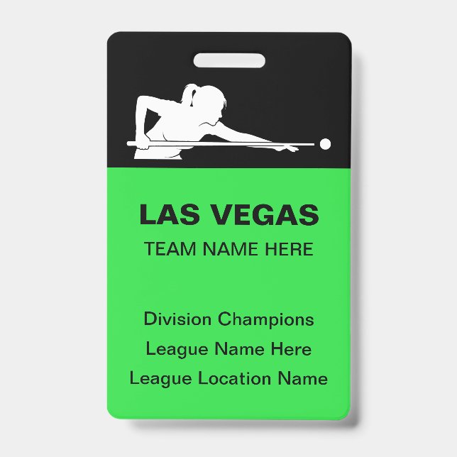 Las Vegas Billiards Theme Bulk Team Name Badges (Front)