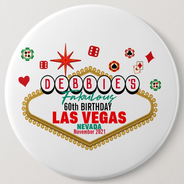 Las Vegas Birthday Party Customizable Matching  6 Inch Round Button (Front)