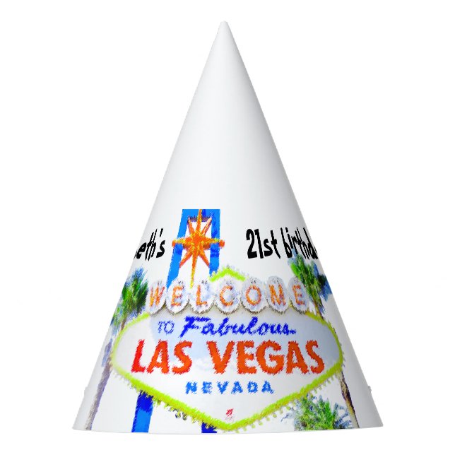 Las Vegas Birthday Party personalized Party Hat (Front)
