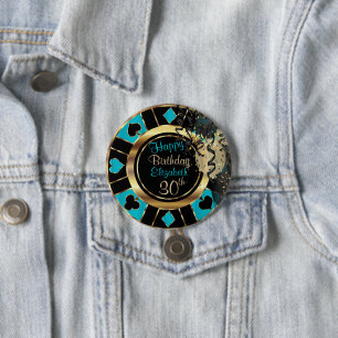 Las Vegas Birthday Party - Teal 3 Inch Round Button