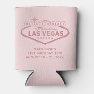 Las Vegas Birthday Trip Pink Personalized Favour  Can Cooler