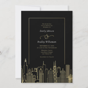 Las Vegas Black and Gold Elegant Wedding Invitation